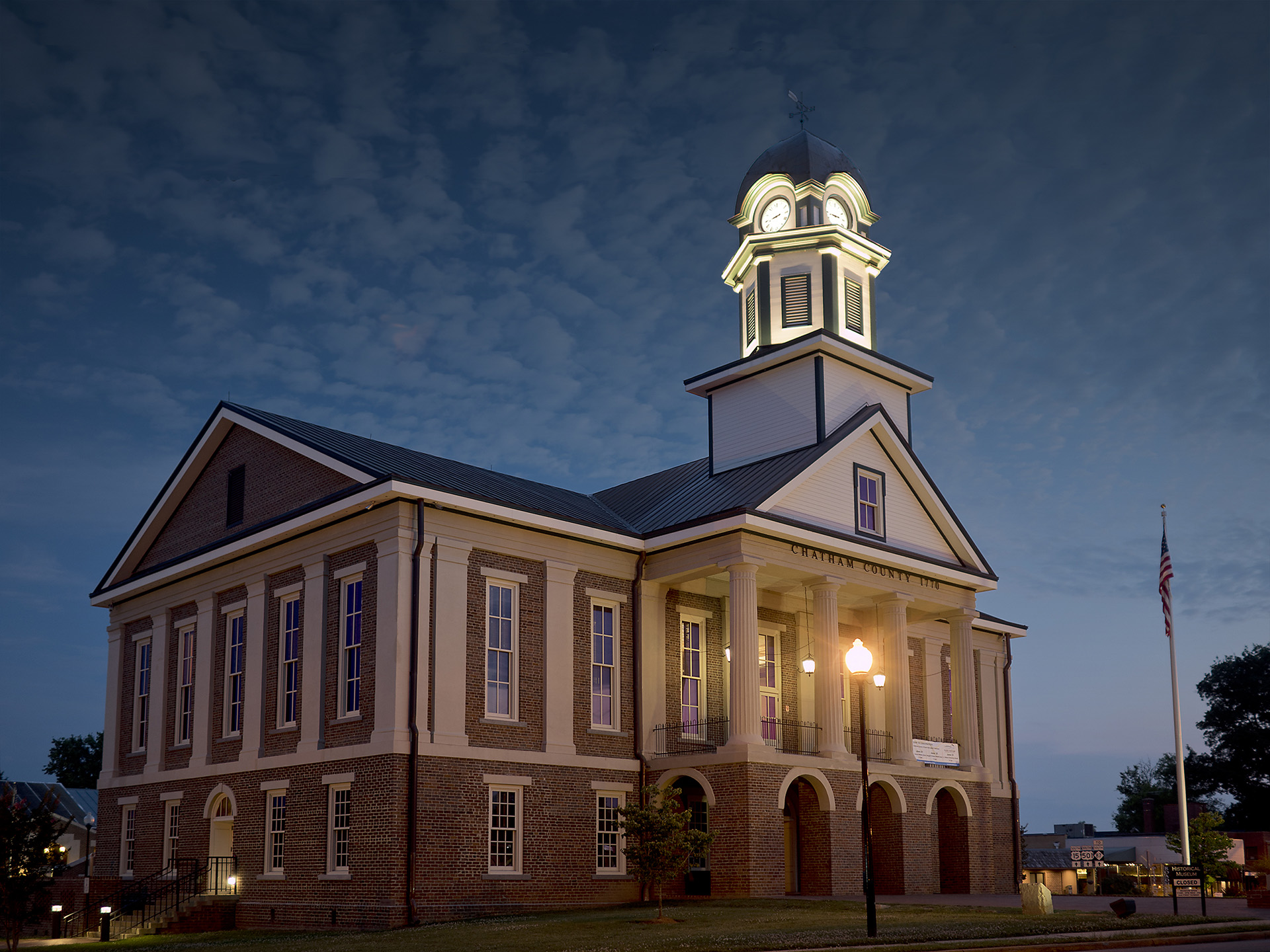 Chatham County Courthouse at night