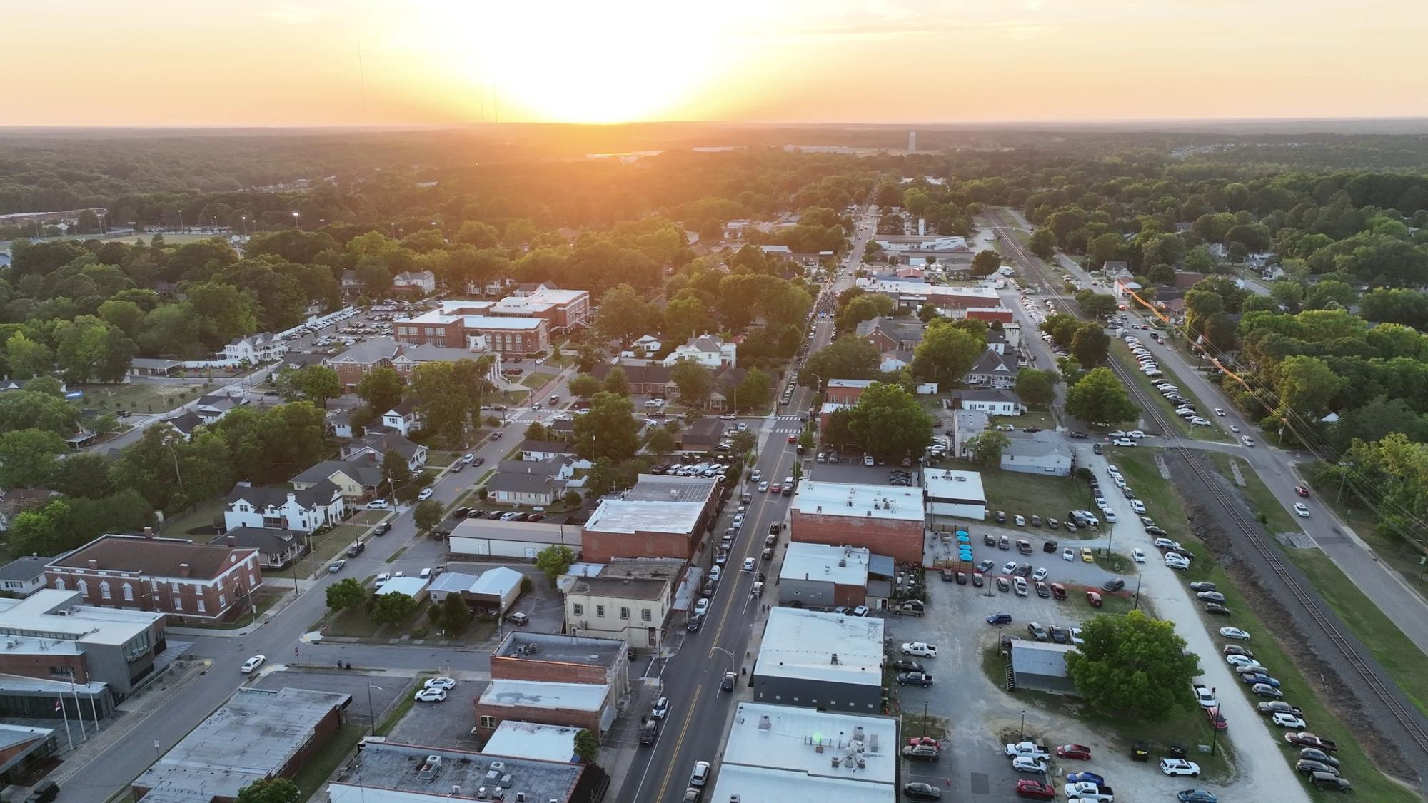 Aerial shot of downtown Clayton
