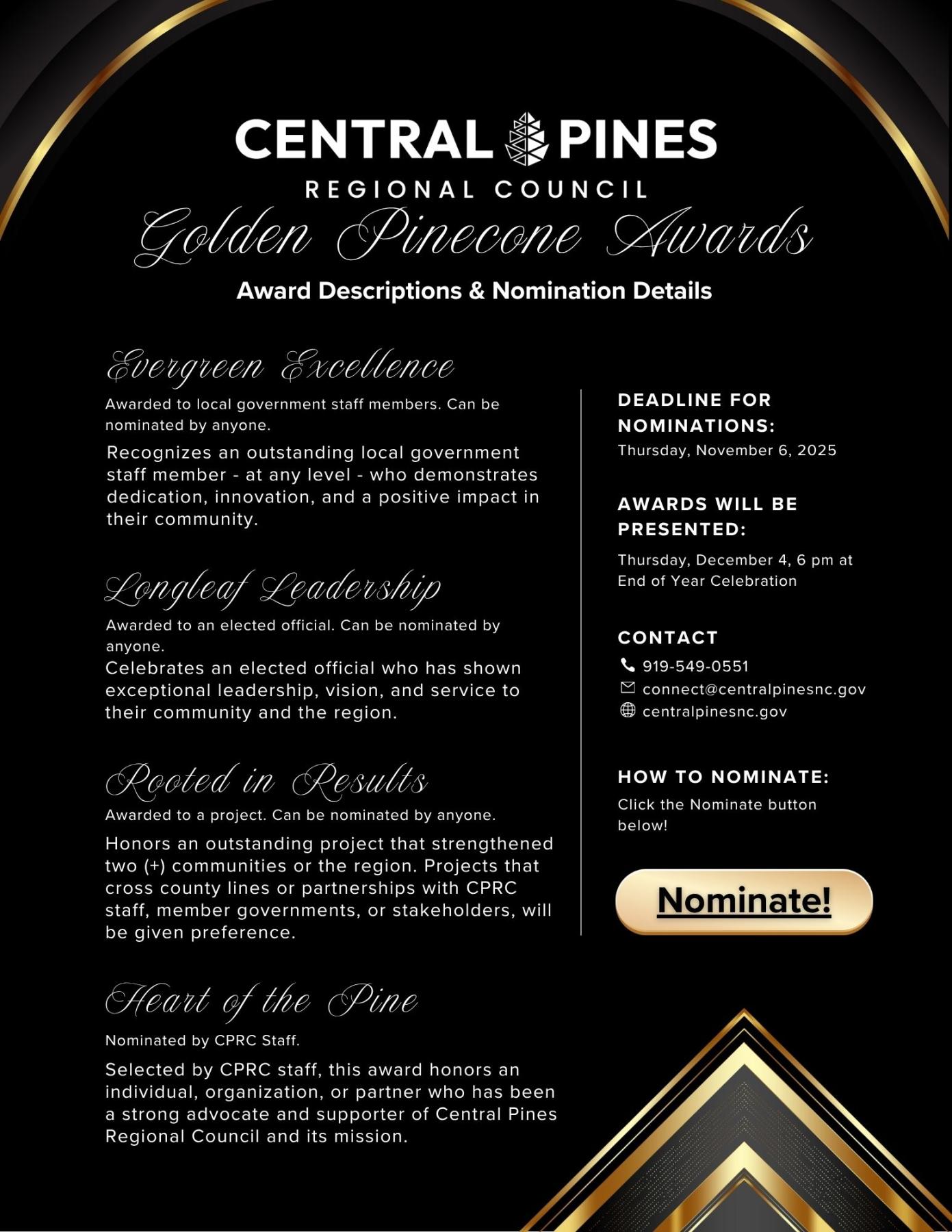 golden pinecone award descriptions