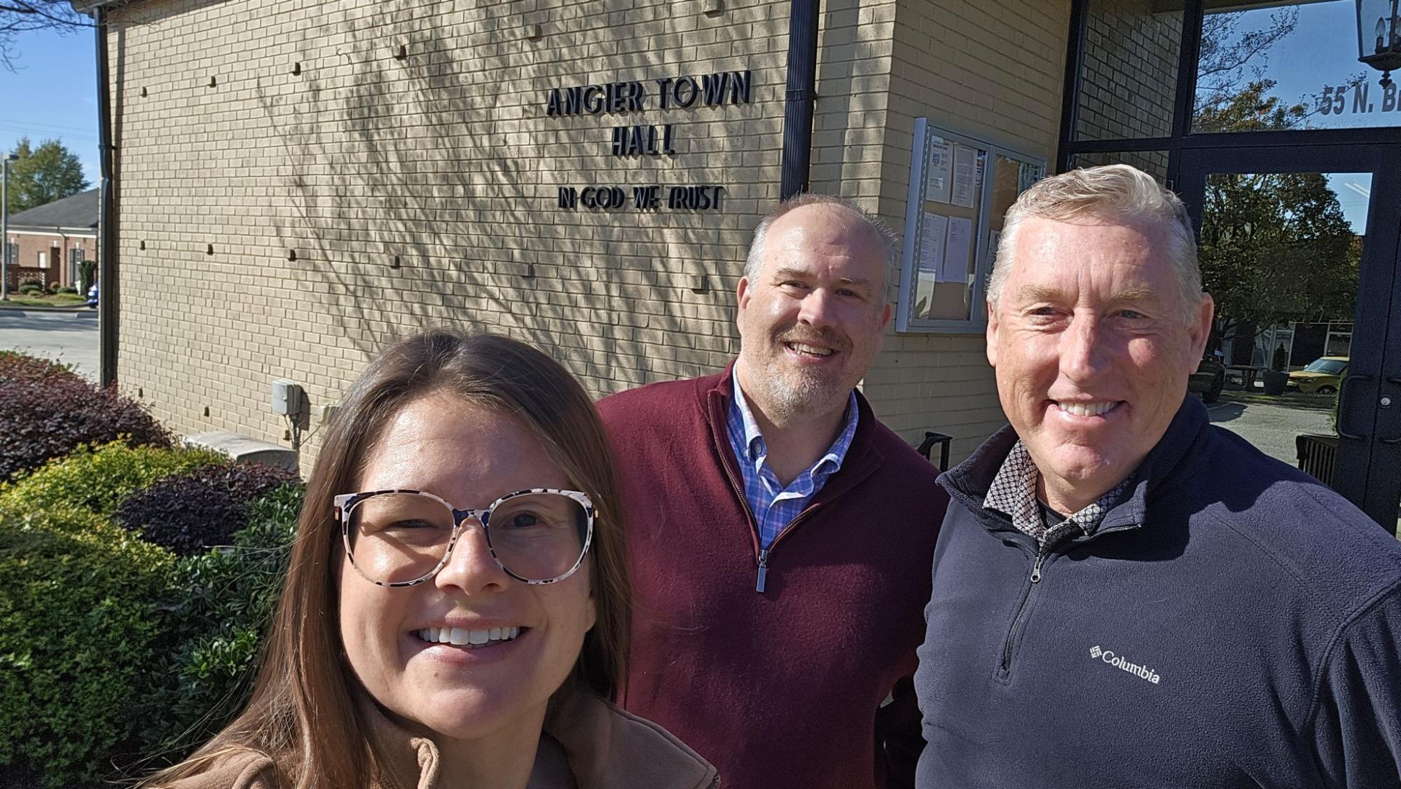 Angier Commissioner Sheveil Harmon, CPRC Executive Director Lee Worsley, and Angier Town Manager Derek McLean