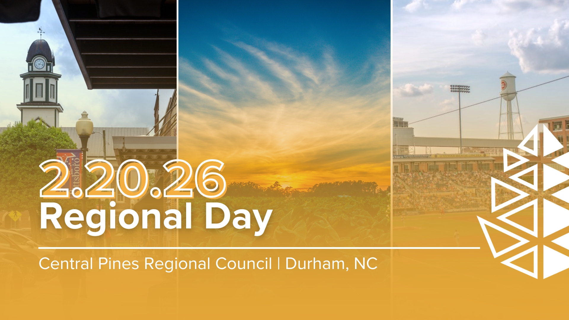 banner with a photo of downtown Pittsboro, tobacco field, and Durham Bulls baseball field with Regional Day 2026 written on it