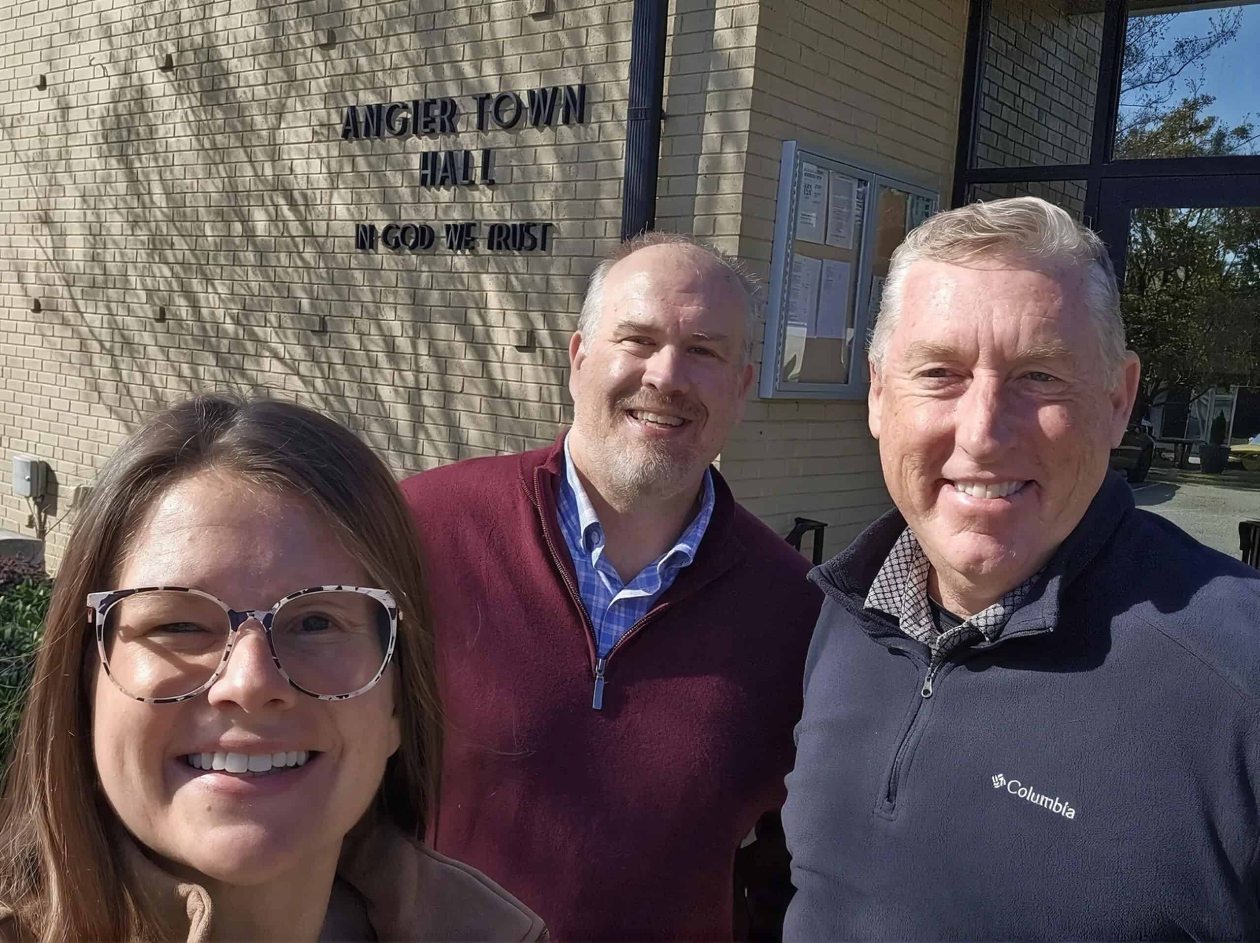 Angier Commissioner Sheveil Harmon, CPRC Executive Director Lee Worsley, and Angier Town Manager Derek McLean