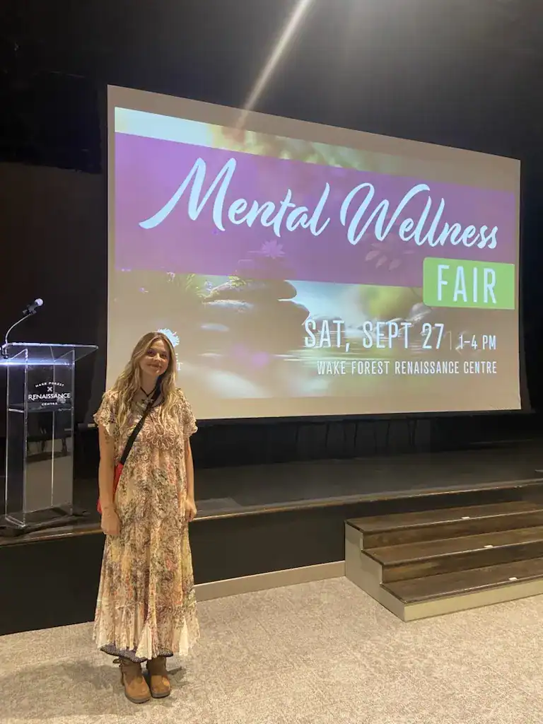 Lead for NC Fellow Grace Berry at the Wake Forest Mental Wellness Fair. Suggested caption: Grace Berry represents Central Pines Regional Council at the Wake Forest Mental Wellness Fair.