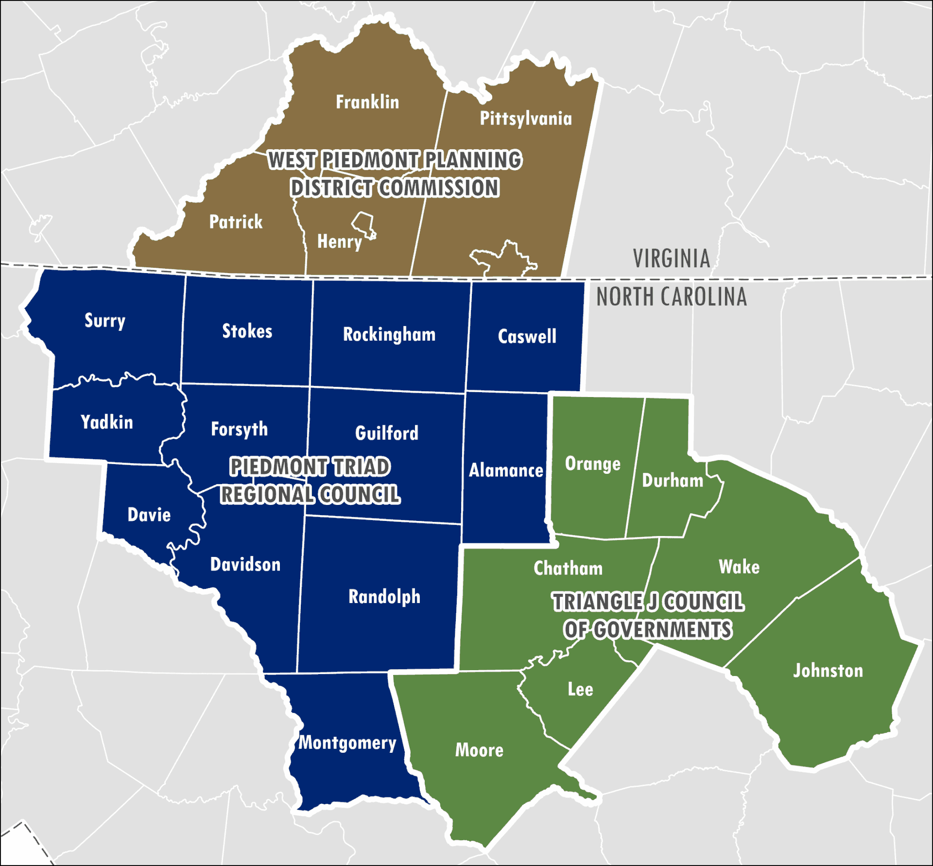 Map of service area across 23 counties in North Carolina